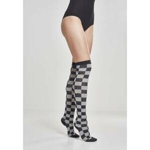 Ladies Checkerboard Overknee Socks blk/cha