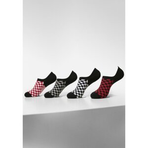 Recycled Yarn Check Invisible Socks 4-Pack Black+white+red+grey