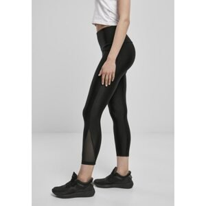 Women's high-waisted leggings with shiny ribbed pedal black