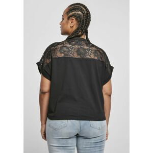Women's short oversized T-shirt with black lace