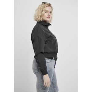 Ladies Cropped Crinkle Nylon Pull Over Jacket Black