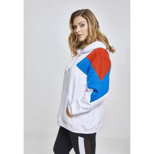 Ladies Oversize 3-Tone Block Hoody wht/firered/brightblue