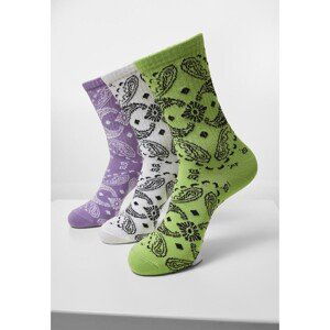 Bandana Pattern Socks 3-Pack White+lilac+lime