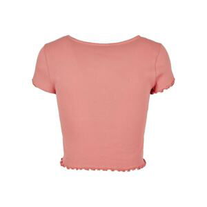 Ladies Cropped Button Up Rib Tee Palepink