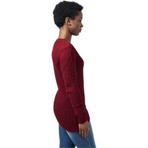 Women's sweater with a long wide neckline burgundy color