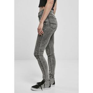 Ladies High Waist Skinny Jeans Black Heavy Acid Washed