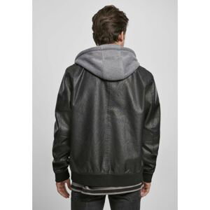 Men's Faux Leather Fleece Jacket - Black/Grey