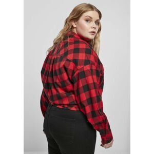 Ladies Short Oversized Check Shirt Black/red