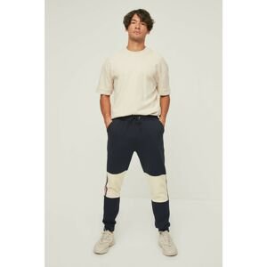 Trendyol Navy Blue Men's Regular Fit Paneled Stripe Detailed Elastic Leg Sweatpants