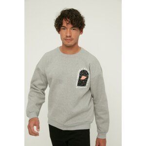Trendyol Gray Men's Oversize Fit Crew Neck Long Sleeve Printed Sweatshirt