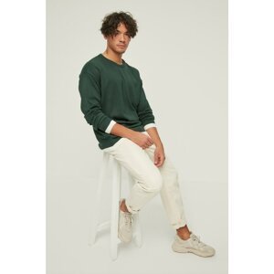 Trendyol Dark Green Men's Oversize Oversized Oversized Label and Contrast Color Detailed Sweater