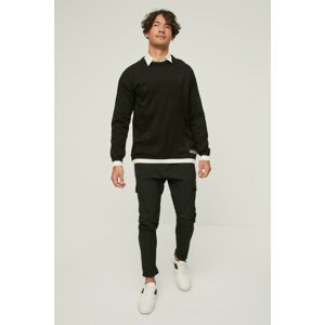 Trendyol Black Men's Oversize Oversized Crew Neck Label and Contrast Color Detailed Sweater