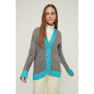 Trendyol Turquoise V Neck Knitwear Cardigan