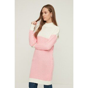 Trendyol Pink Stand Up Collar Long Knitwear Sweater