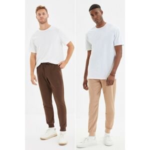 Trendyol Brown-Stone Men Regular/Regular Cut, Rubber Trousers Basic 2-Pack Sweatpants