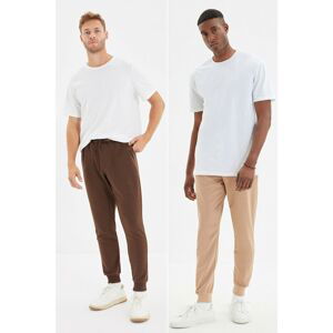 Trendyol Brown-Stone Men Regular/Regular Cut, Rubber Trousers Basic 2-Pack Sweatpants