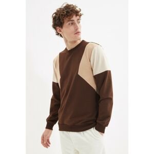 Trendyol Brown Men's Regular/Real fit Long Sleeved Cotton Color Block Sweatshirt