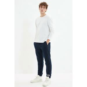 Trendyol Navy Blue Men's Regular/Regular Fit Rubber Legs Label Appliqués Fleece Warm Sweatpants.