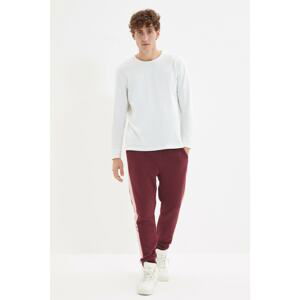 Trendyol Claret Red Men Regular Fit Paneled Stripe Detailed Elastic Trousers