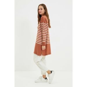 Trendyol Cinnamon Crew Neck Striped Long Knitwear Sweater