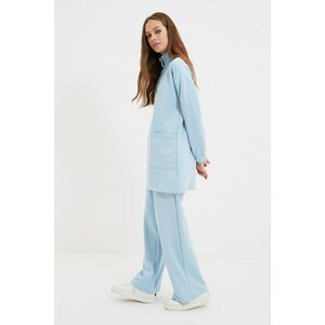 Trendyol Blue Stand Up Collar Knitted Scuba Bottom-Top Suit