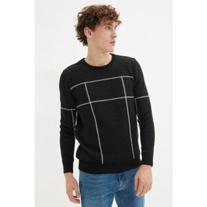Trendyol Black Men Regular Fit Crew Neck Contrast Stripe Detailed Sweater
