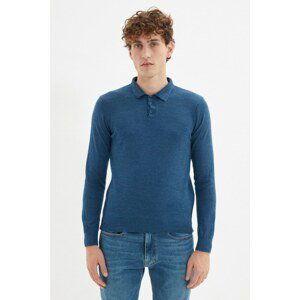 Trendyol Blue Men's Slim Fit Buttoned Polo Collar Basic Pullover