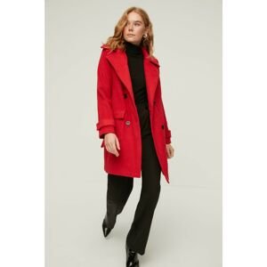 Trendyol Red Belted Button Closure Stamp Coat