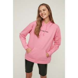 Trendyol Pink Printed Hoodie Boyfriend Slim Knitted Sweatshirt