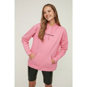 Trendyol Pink Printed Hoodie Boyfriend Slim Knitted Sweatshirt