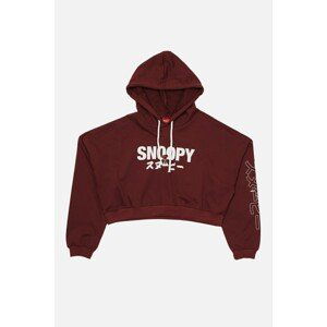 Trendyol Claret Red Snoopy Licensed Printed Crop Slim Knitted Sweatshirt