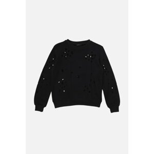 Trendyol Navy Blue Laser Cut Detailed Knitted Thin Sweatshirt