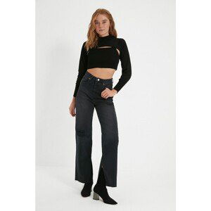 Trendyol Black Slit Ripped Detailed High Waist 90's Wide Leg Jeans