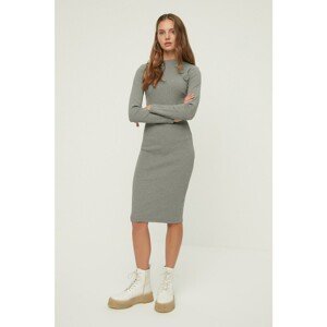 Trendyol Gray Button Detailed Bodycone Midi Knitted Dress