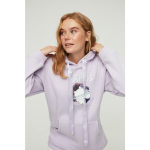 Trendyol Lilac Boyfriend Printed Knitted Raised Sweatshirt