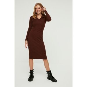 Trendyol Camel Bodycon Corduroy Knitted Dress