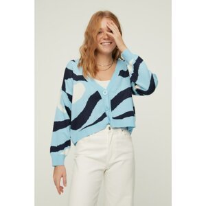 Trendyol Blue Crop Jacquard Knitwear Cardigan