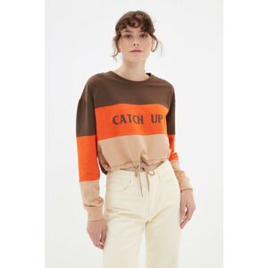 Trendyol Brown Crop Slim Knitted Sweatshirt