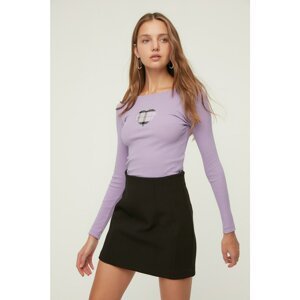 Trendyol Lilac Woven Patch Detail Crop Knitted Blouse