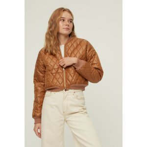 Trendyol Brown Rib Sleeve and Collar Rib Detailed Crop Quilted Coat