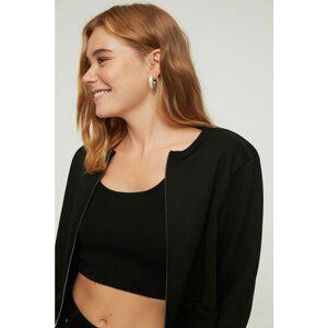 Trendyol Black Crop Bomber Raised Knitted Sweatshirt