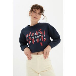 Trendyol Navy Printed Basic Raised Knitted Sweatshirt