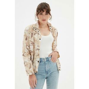 Trendyol Beige Camouflage Patterned Stand Collar Coat