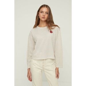 Trendyol Beige Recycle Striped Knitted T-Shirt