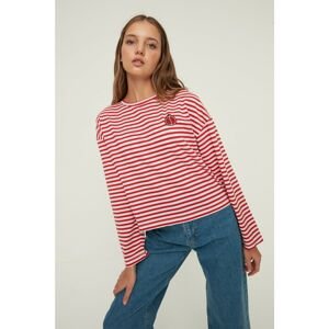 Trendyol Red Recycle Striped Knitted T-Shirt