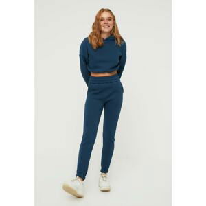 Trendyol Indigo Crop and Basic Jogger Raised Knitted Tracksuit Set