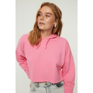 Trendyol Pink Hooded Crop Knitted Slim Sweatshirt