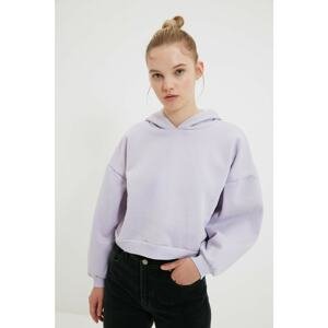 Trendyol Lilac Hooded Crop Raised Knitted Sweatshirt