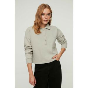 Trendyol Mink Polo Neck Crop Raised Knitted Sweatshirt