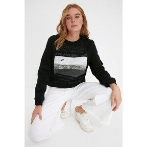 Trendyol Black Printed Raised Basic Knitted Sweatshirt